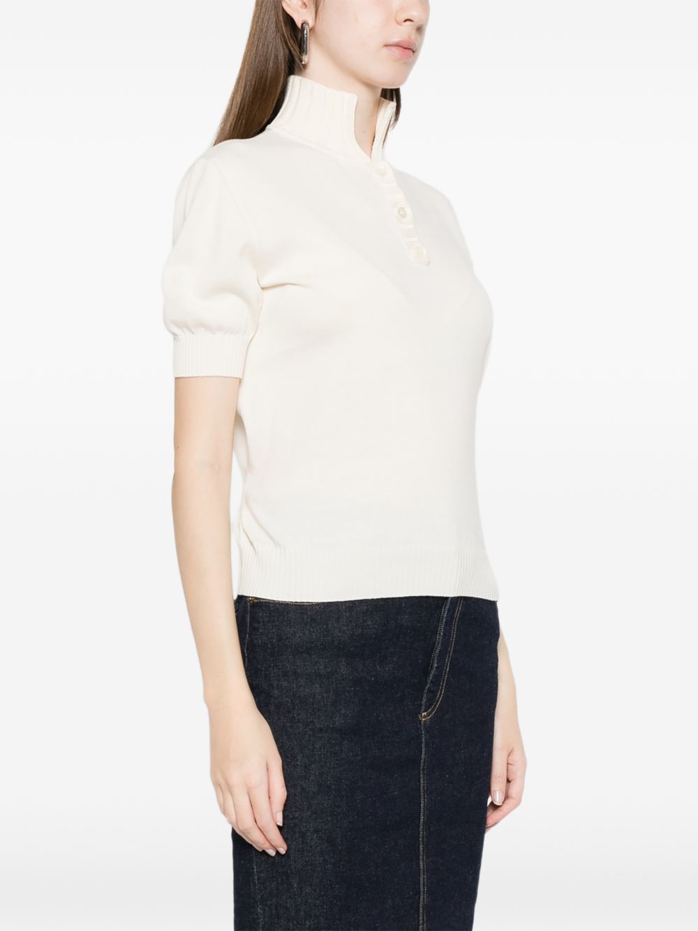 Beige Button Detail Knit Top