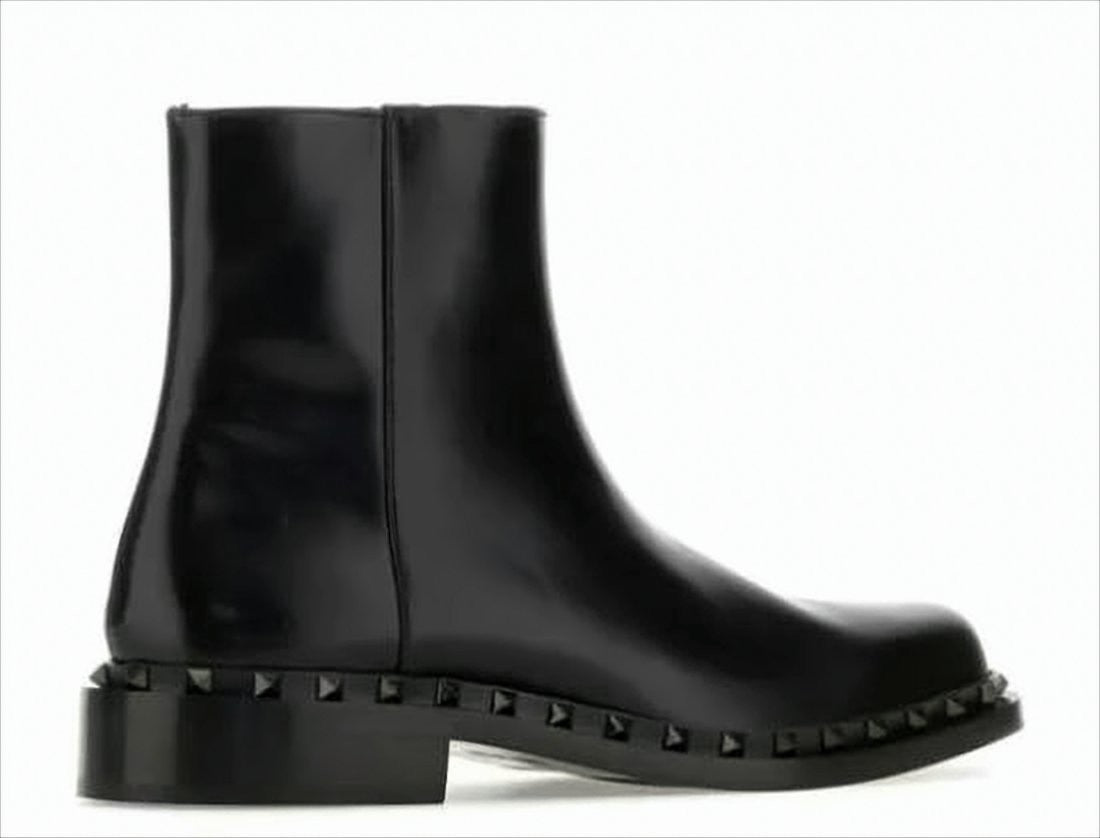 Calf Leather Ankle Boots with Pyramid Studs