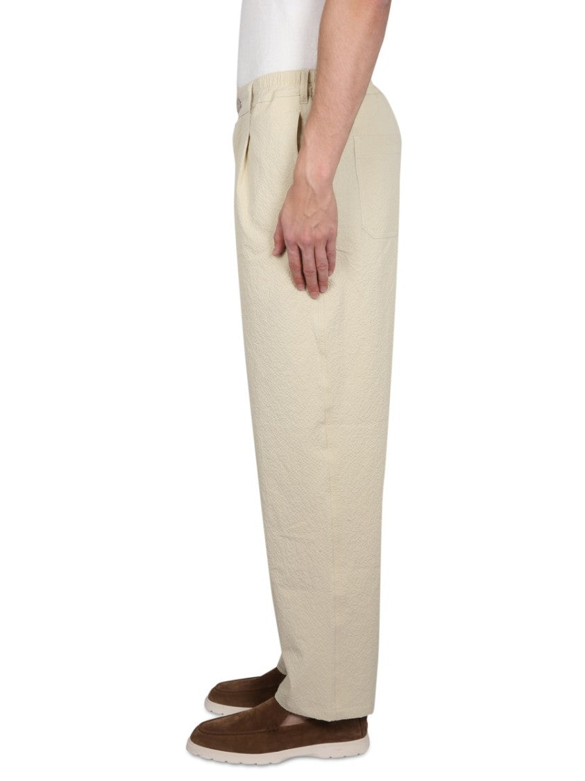 Relaxed-Fit Textured Cotton Pants