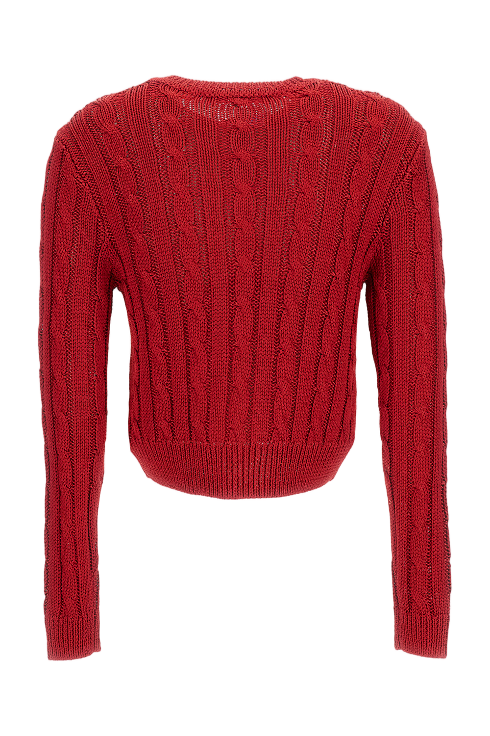 Red Silk Crew Neck Cardigan