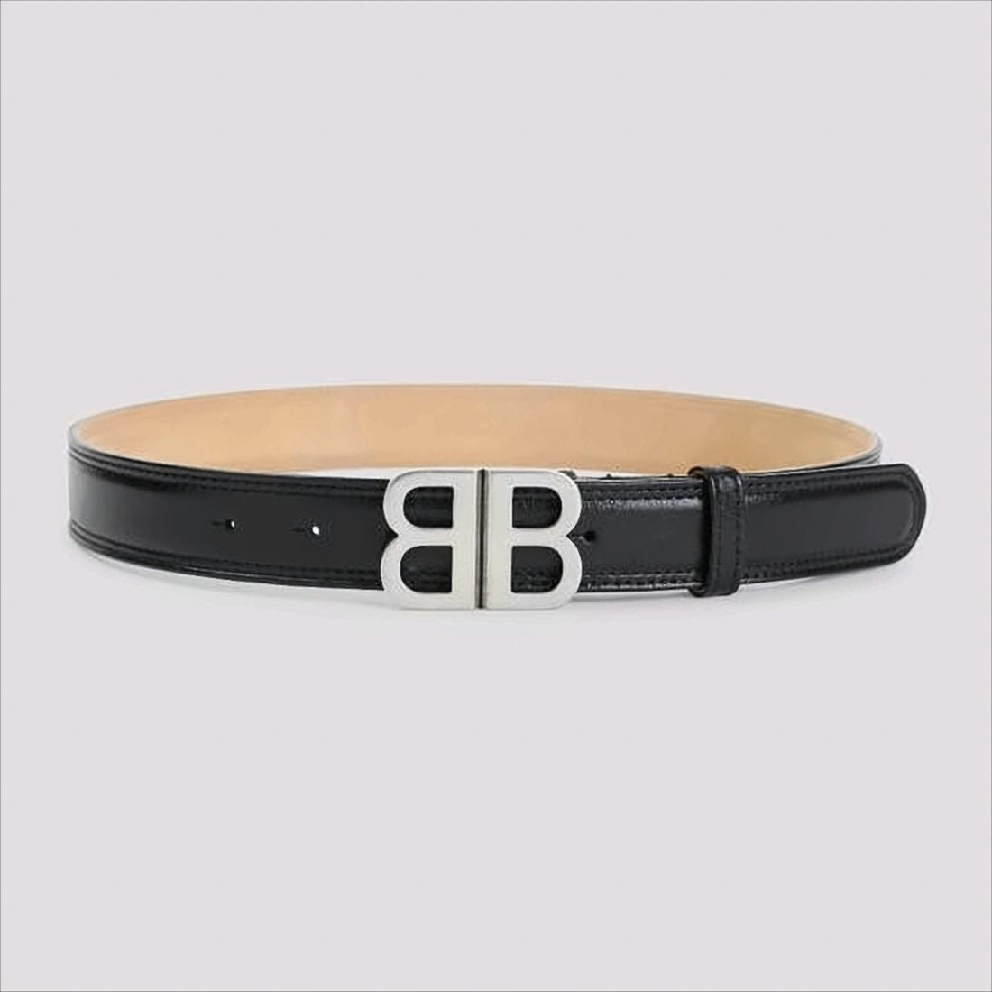 Smooth Black Leather Belt With Distinctive Silver-Tone Buckle