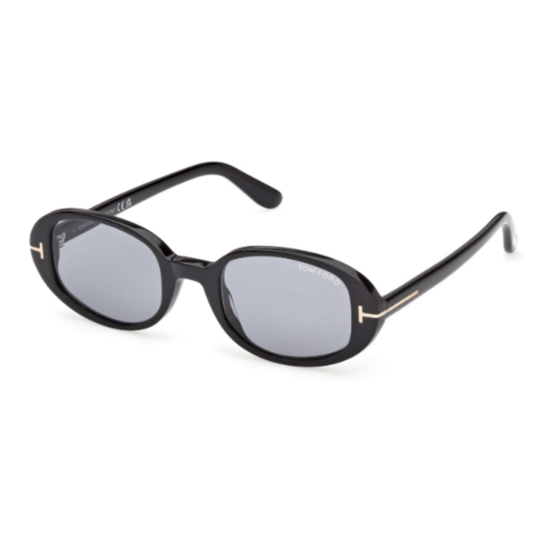 Oval-Frame Black Sunglasses with Glossy Finish