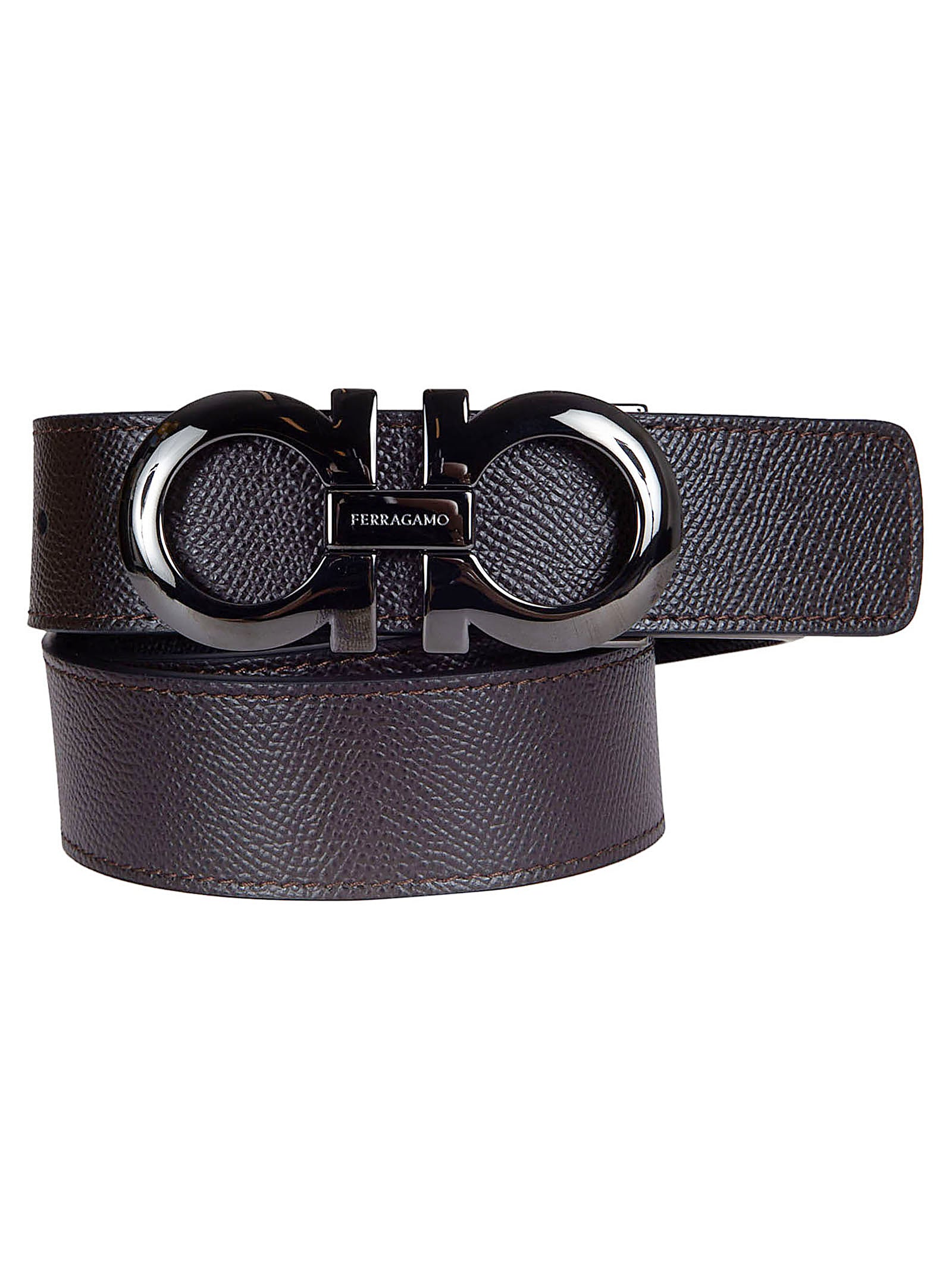 Textured Leather Belt with Polished Interlocking Buckle