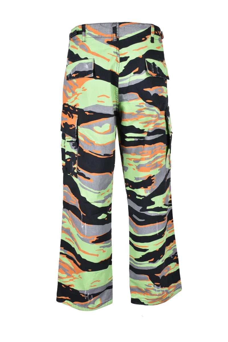 Cotton Stretch Trousers - Green/Orange