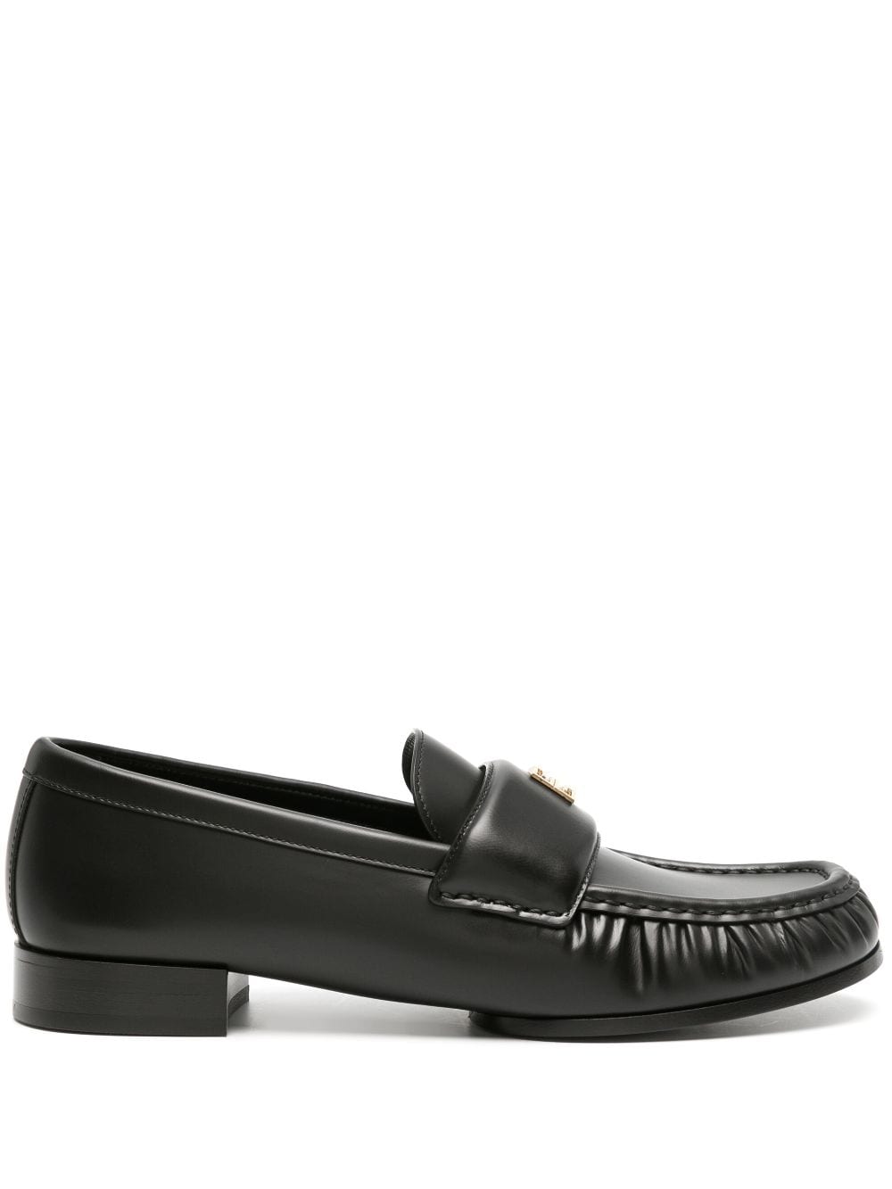 Ruched Matte Finish Black Lambskin Flat Shoes