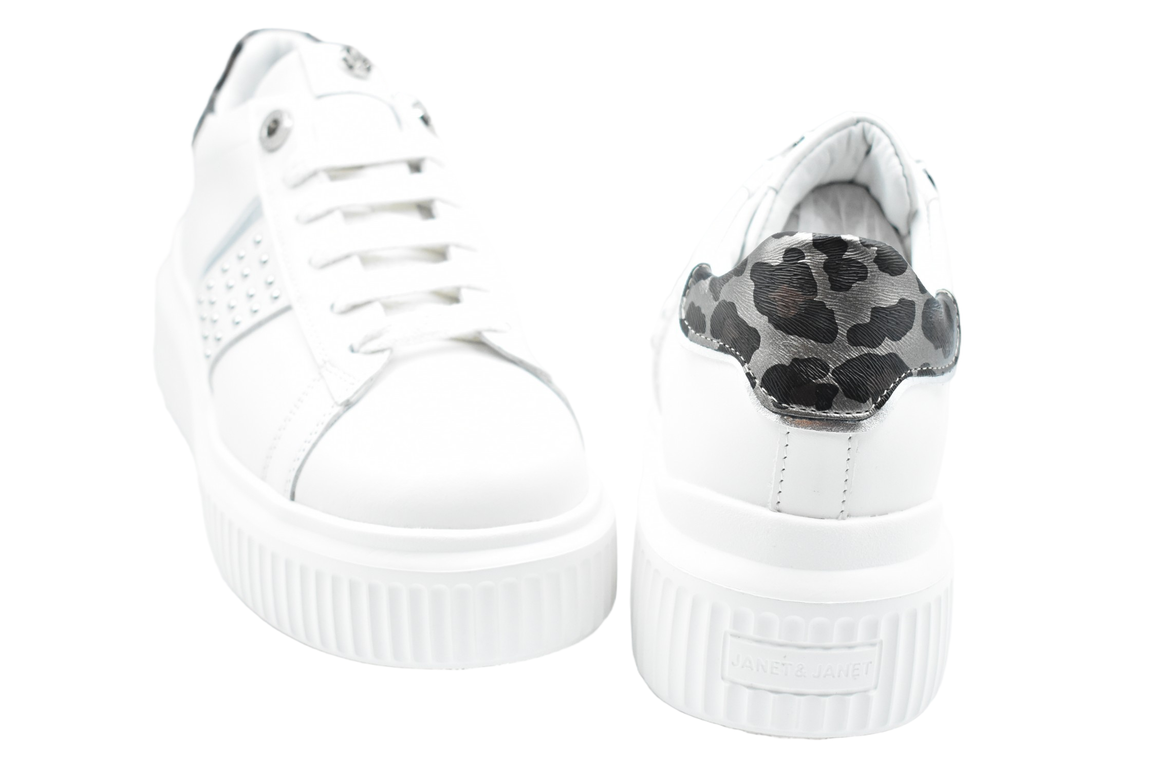 White Platform Sneakers With Metallic Accents