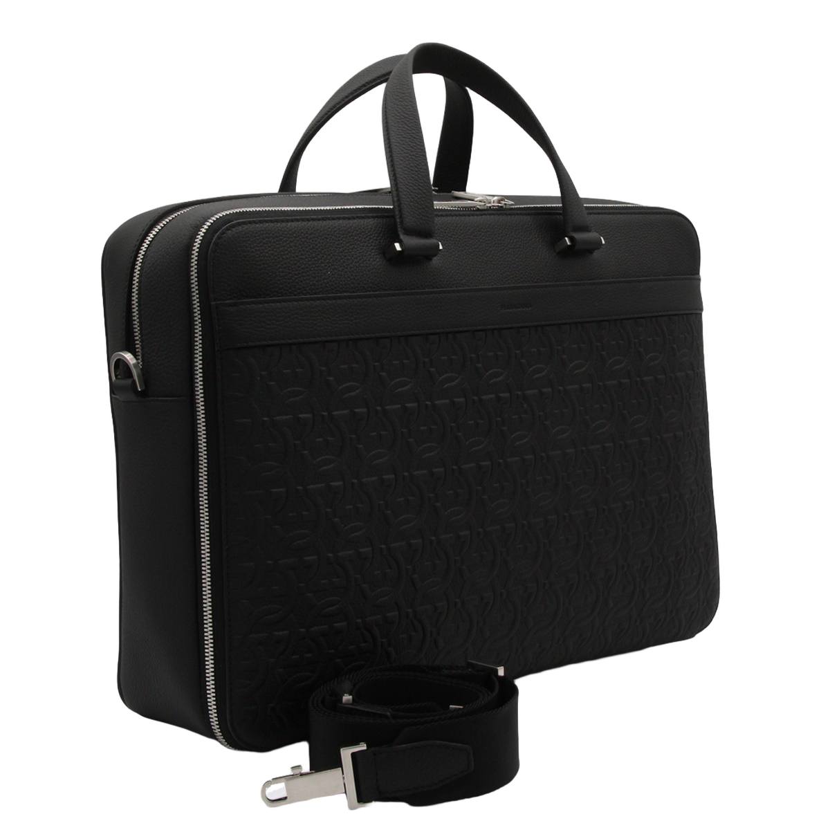 Black Briefcase-Style Bag with Subtle Embossed Pattern