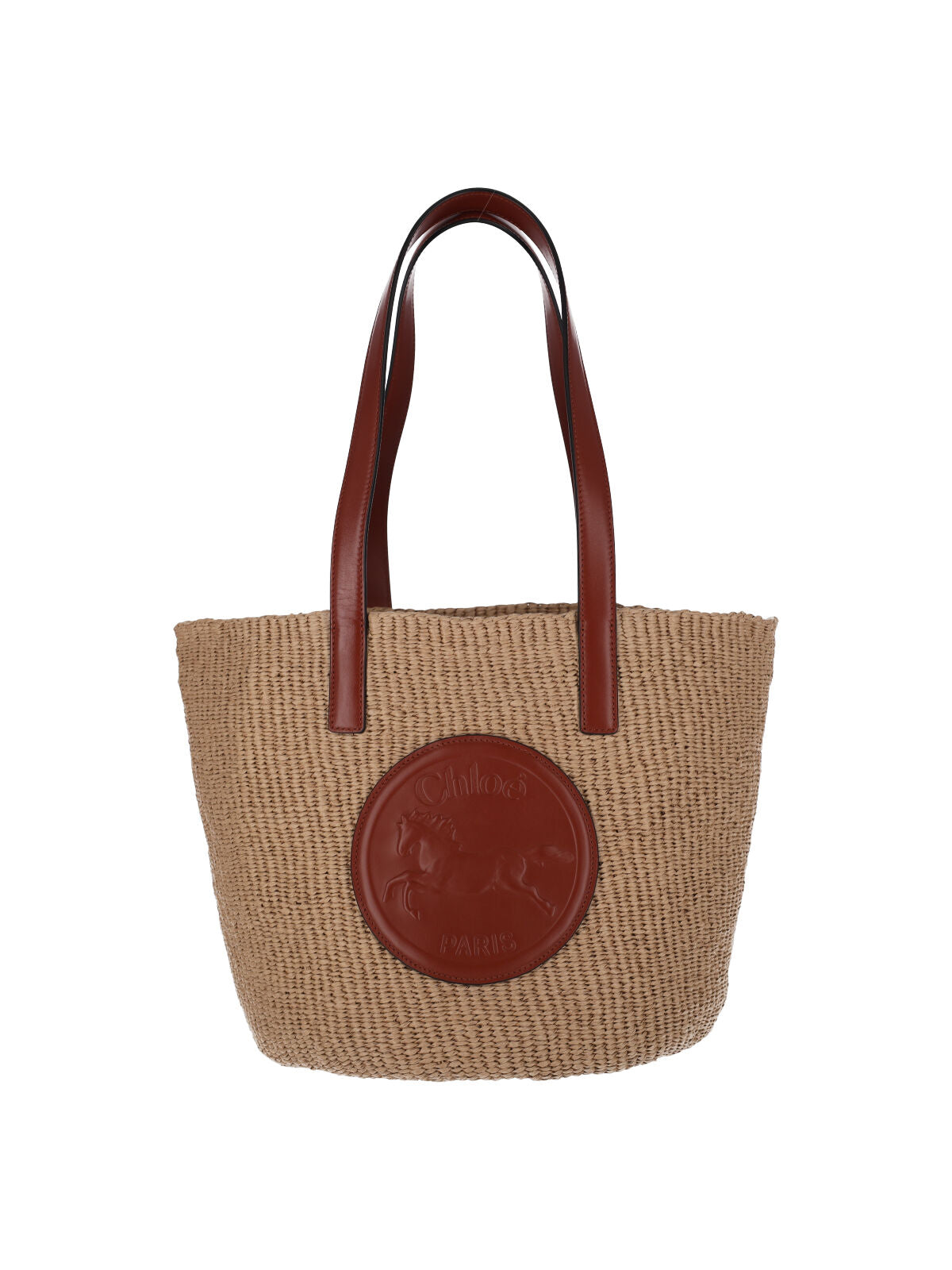 Medium Raffia Tote With Leather Handles
