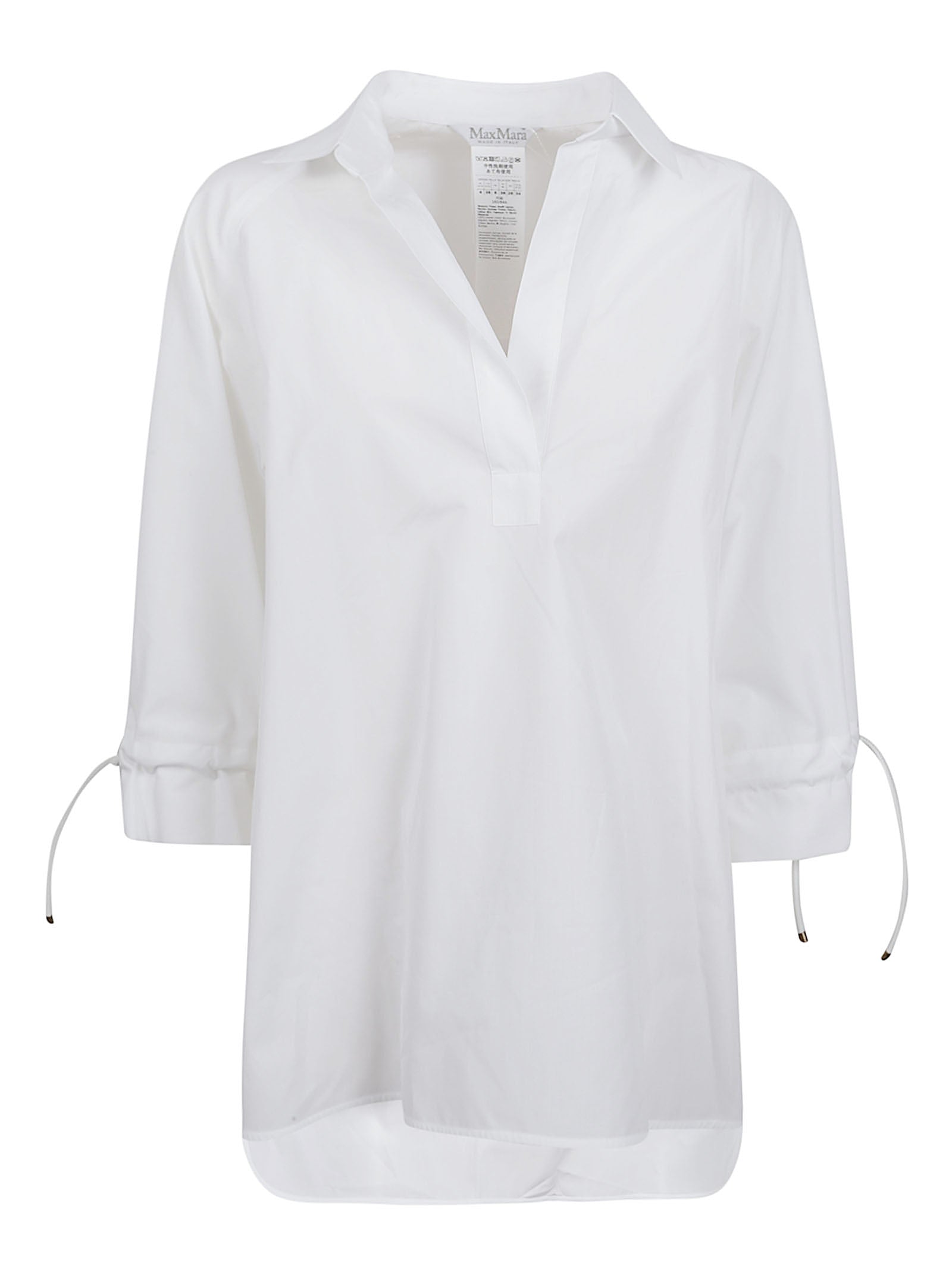 White Cotton Shirt with Classic Collar and Gathered Cuffs