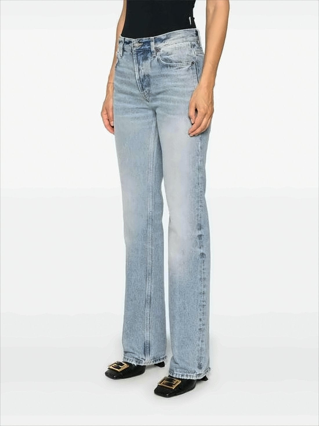 Light Blue Vintage Denim Pants with Five-Pocket Design