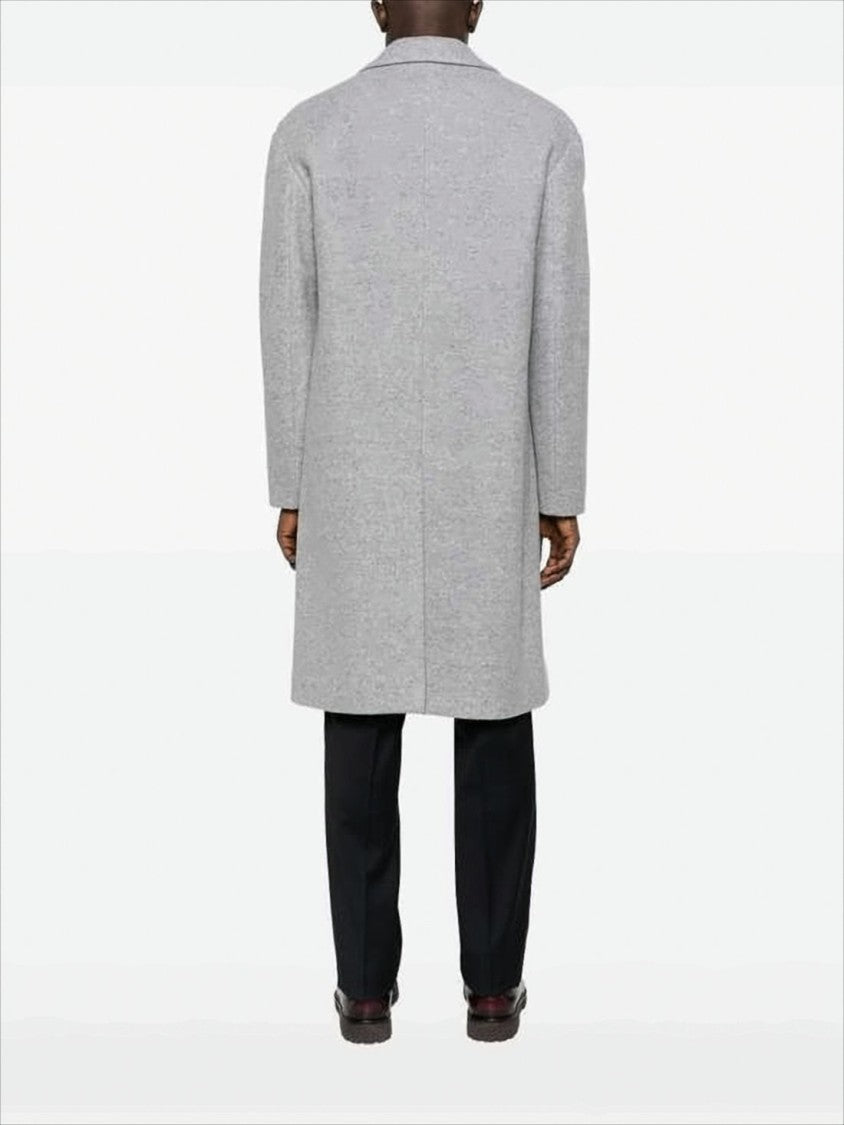 Mid-Length Tailored Coat With Notch Lapel And Heathered Texture