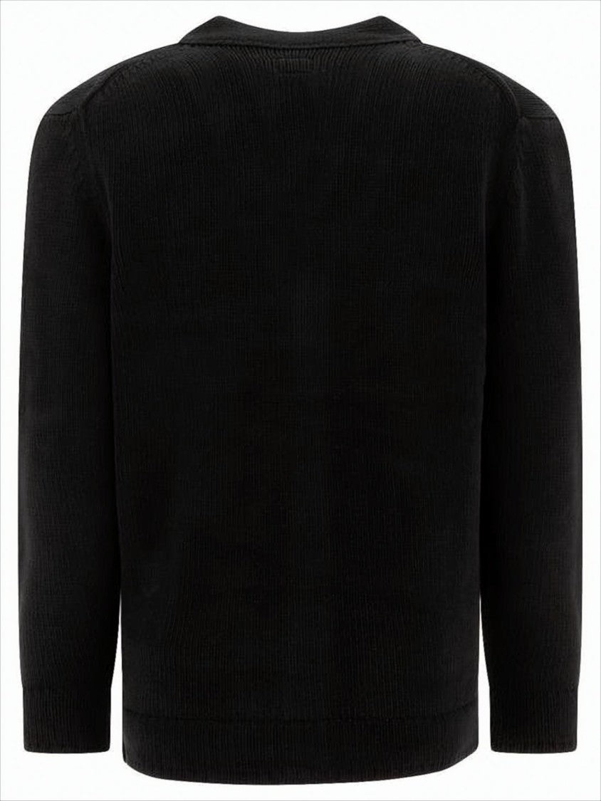 Black Knitted Cardigan With V-Neckline And Distinctive Logo Patch