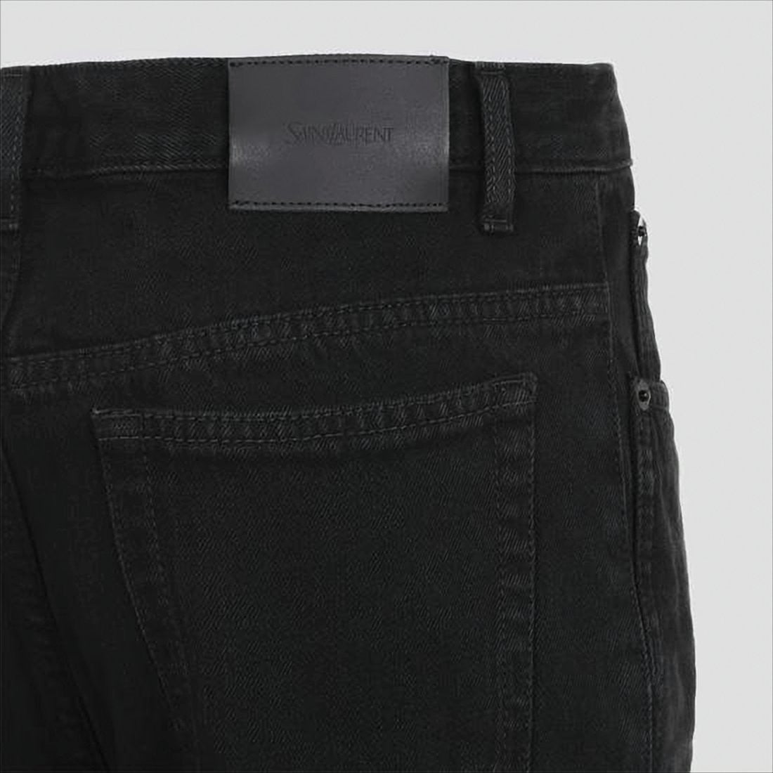 Straight-Leg Black Denim Pants with Mid-Rise Waist