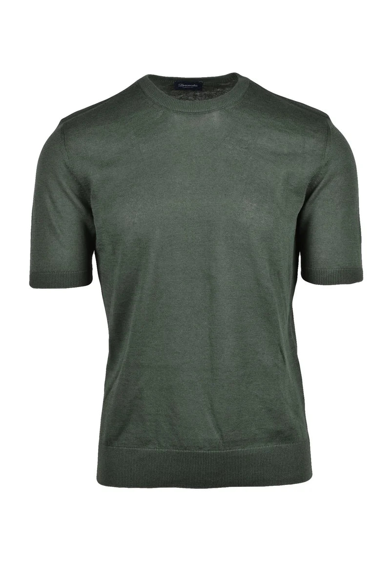 Linen Cotton Crew Neck Top - Green