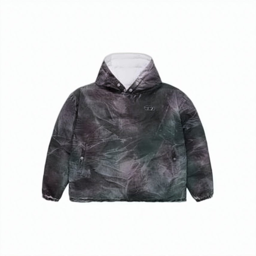 Textured Hooded Pullover with Abstract Pattern