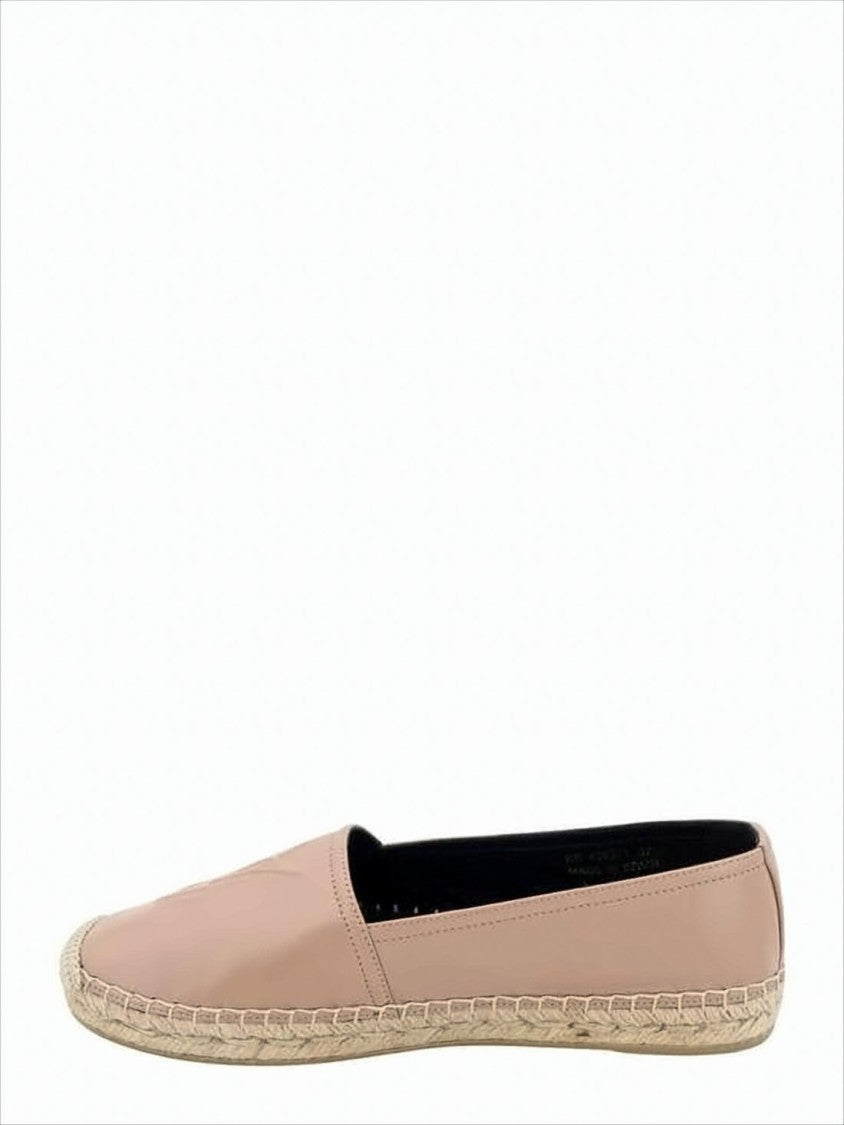 Smooth Leather Flat Shoes with Woven Espadrille Trim