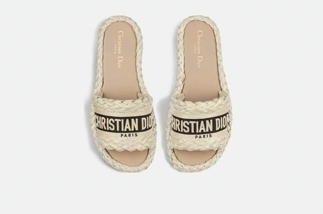 Woven Canvas and Leather Mules with Bold Logo Band