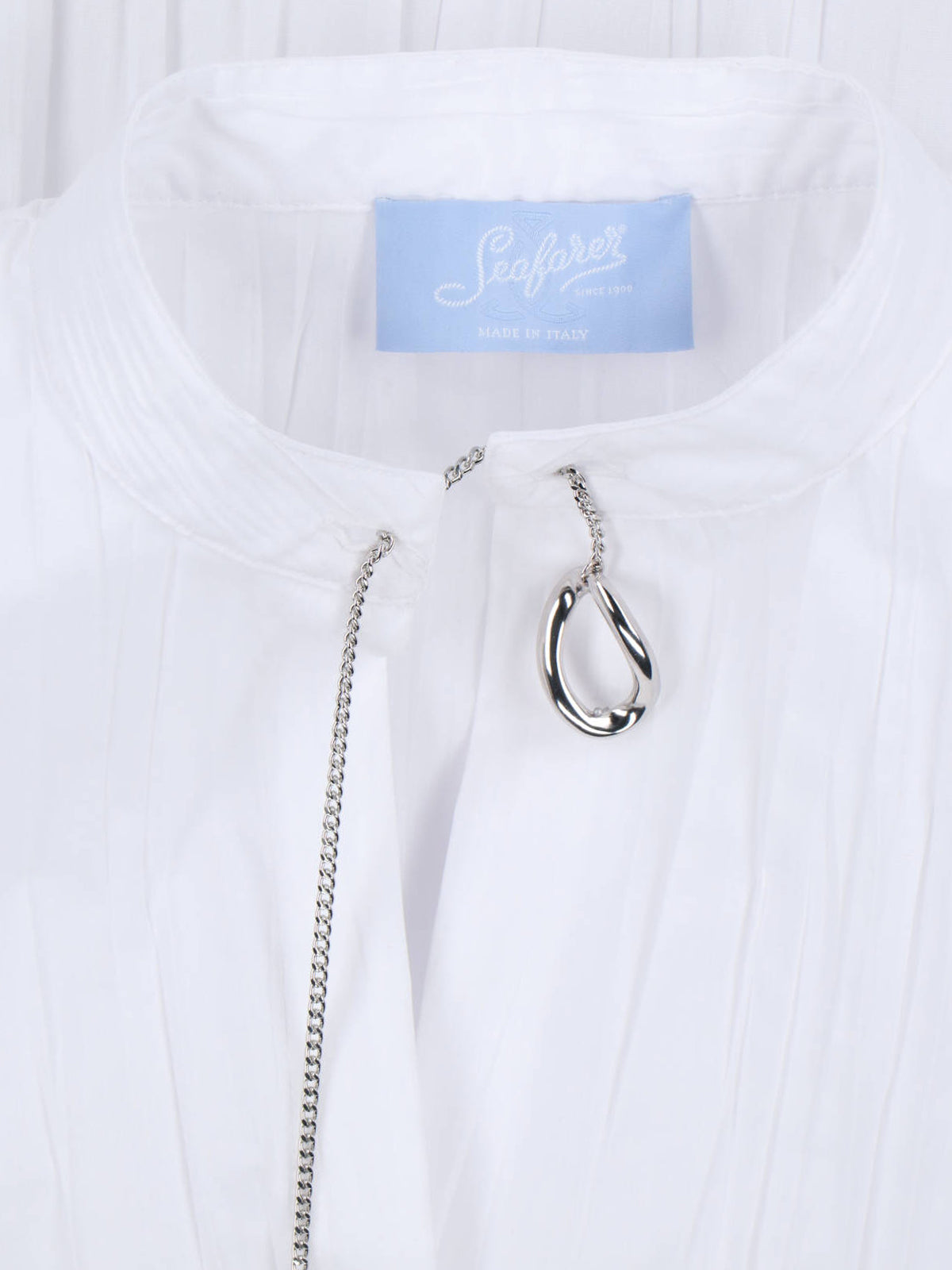 White Crinkle Shirt with Chain Detail