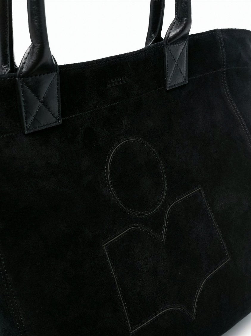 Tapered Black Suede Calf Leather Small Tote Bag