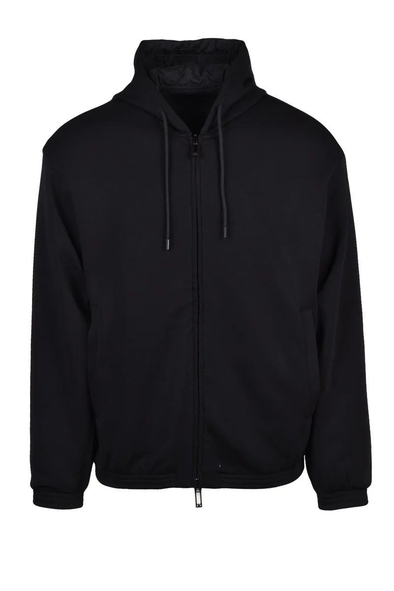 Cotton Elastane Zip Sweatshirt - Black