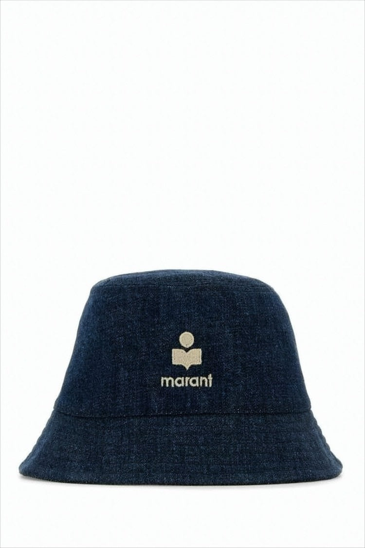 Textured Indigo Bucket Hat With Embroidered Logo