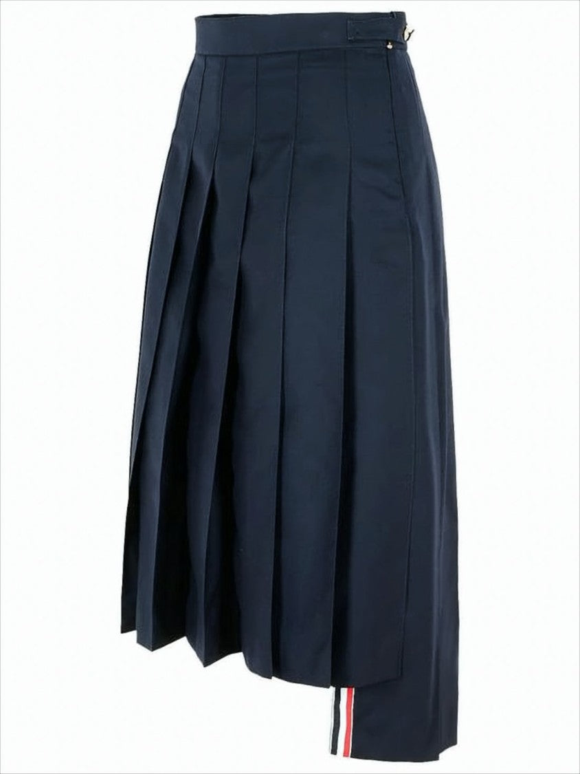 Midi Pleated Skirt with Structured Waistband and Tricolor Accents