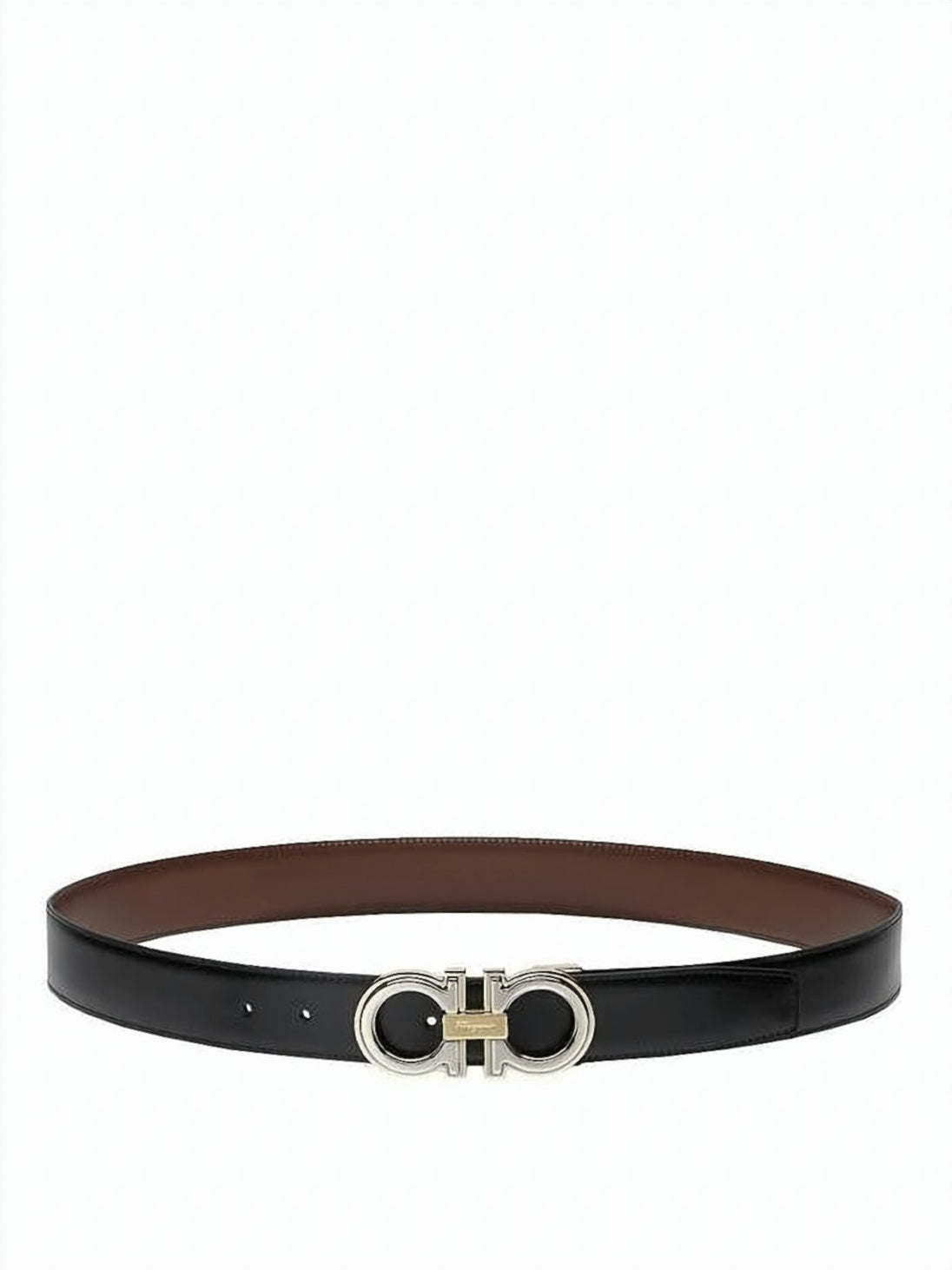 Calf Leather Belt with Gold-tone Double Gancini Buckle