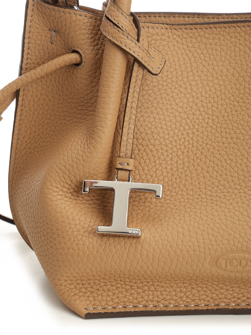 Textured Leather Tote Bag with Rounded Silhouette