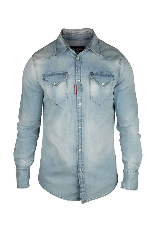 Light Blue Cotton Denim Western Shirt