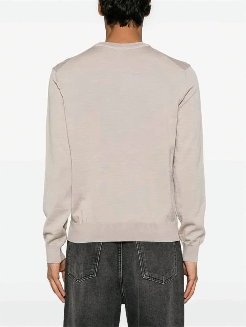 Lightweight Wool Sweater With Classic Crew Neckline And Embroidered Emblem