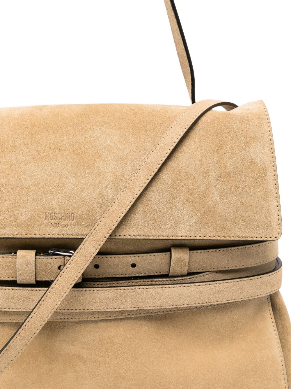 Beige Leather Suede Buckle Belt Bag