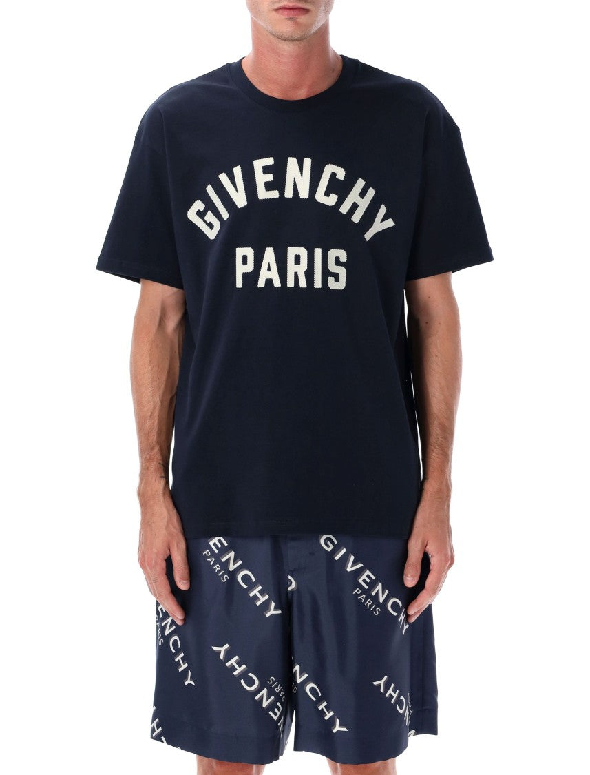 Navy Cotton T-Shirt With Paris Logo
