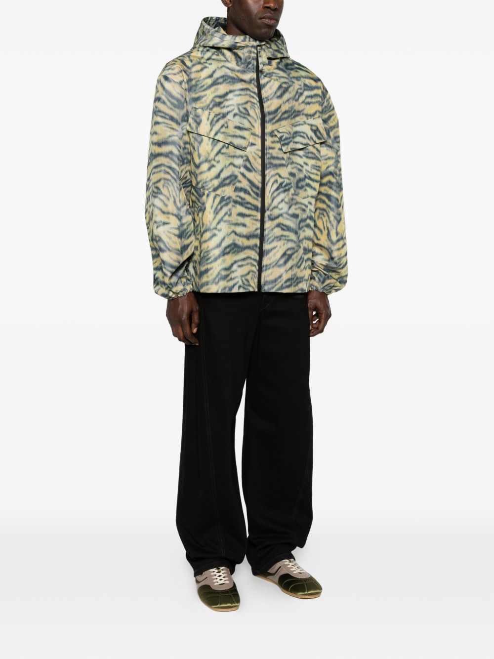Tiger Stripe Hooded Jacket With Flap Pockets
