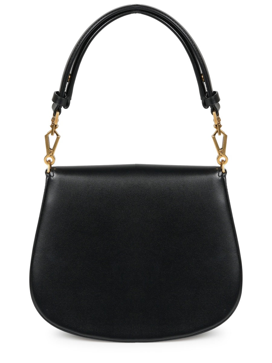 Curved Silhouette Black Calfskin Shoulder Bag
