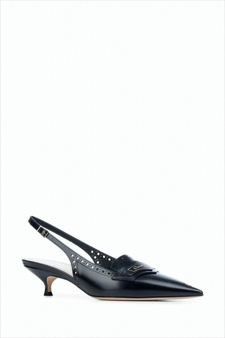 Pointed-Toe Slingback Pumps With Perforated Detailing