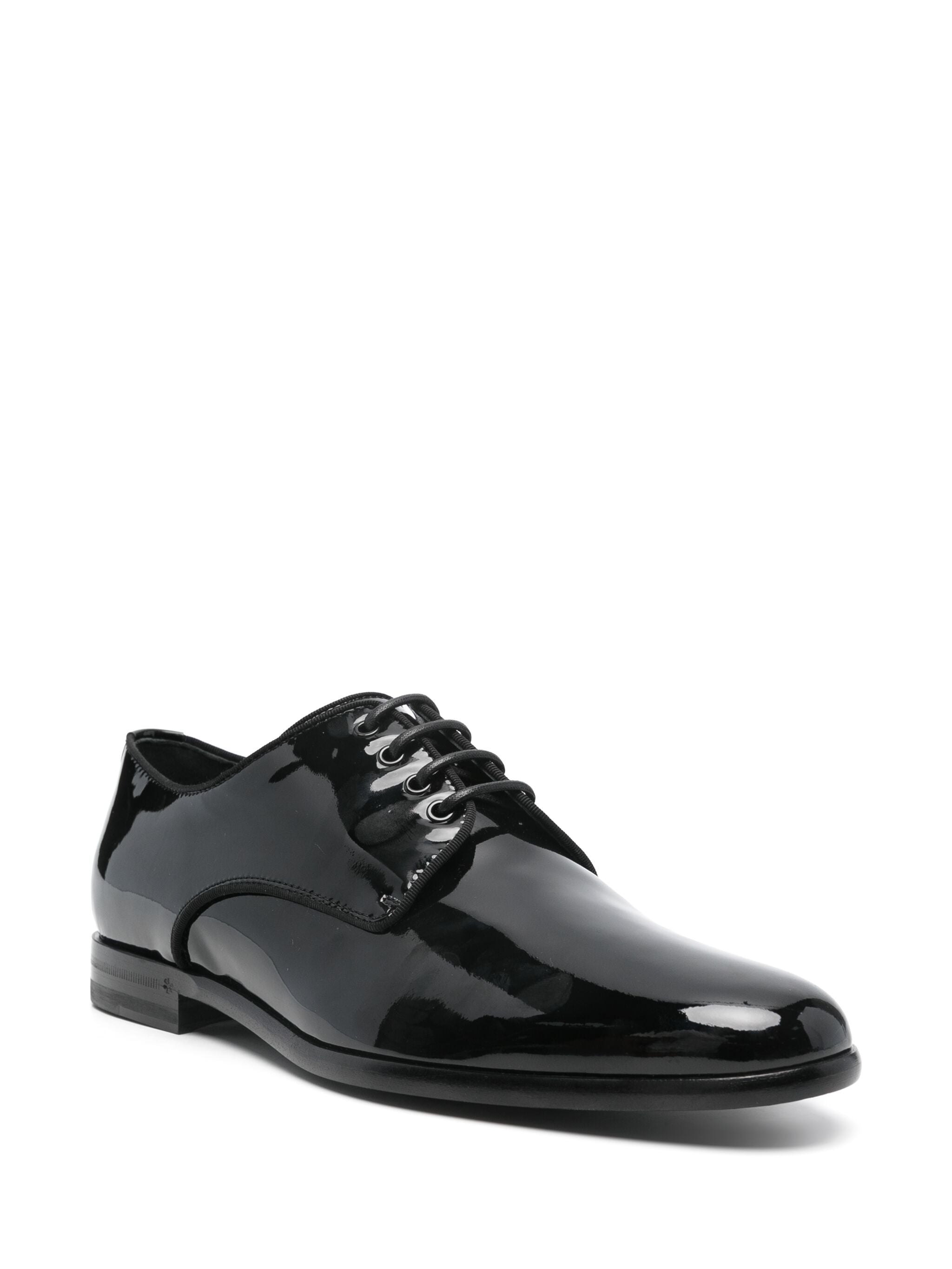 Polished Lacquered Leather Gros-Grain Derby Shoes