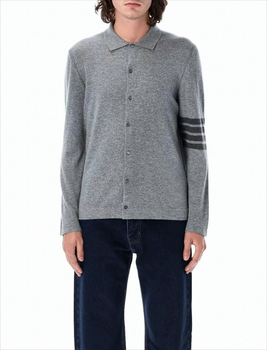 Long-Sleeve Cashmere Shirt with Classic Collar and Subtle Stripe Detail