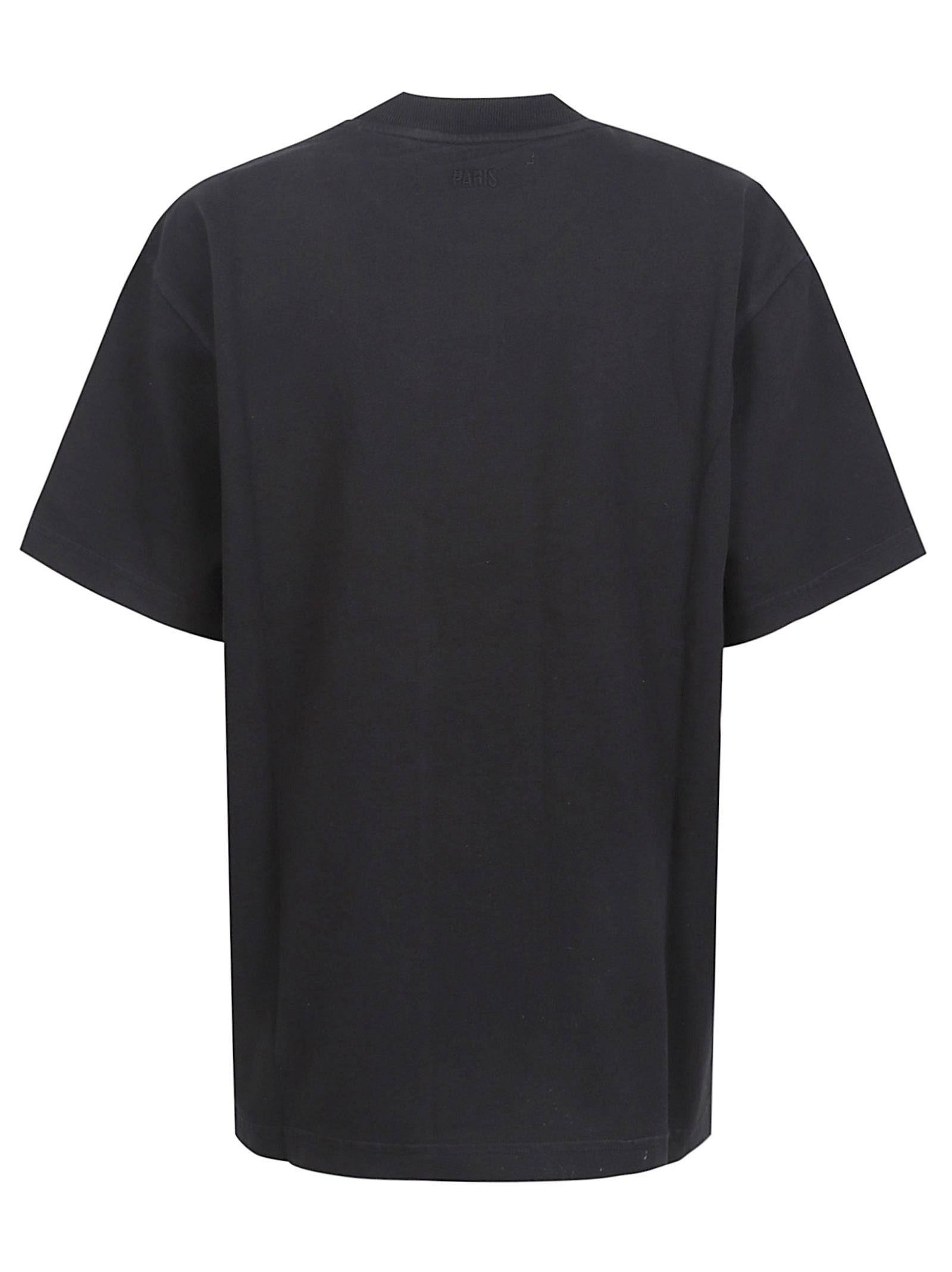 Relaxed Fit Black T-Shirt with Embroidered Bottle Design