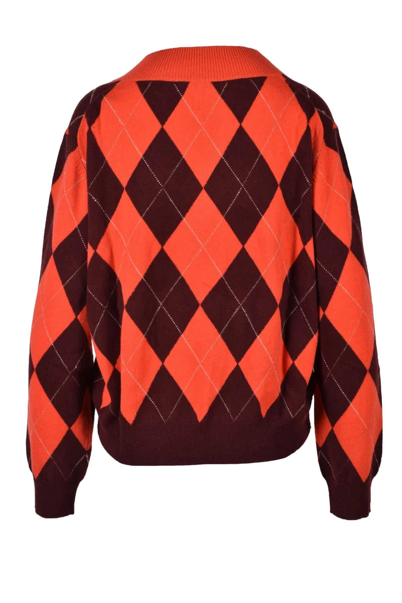 Argyle Pattern Cashmere Pullover Sweater