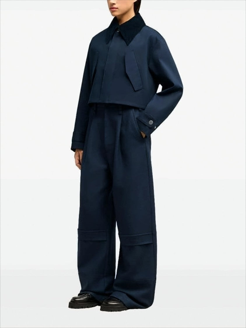 Cropped Boxy Jacket With Contrasting Collar And Flap Pockets