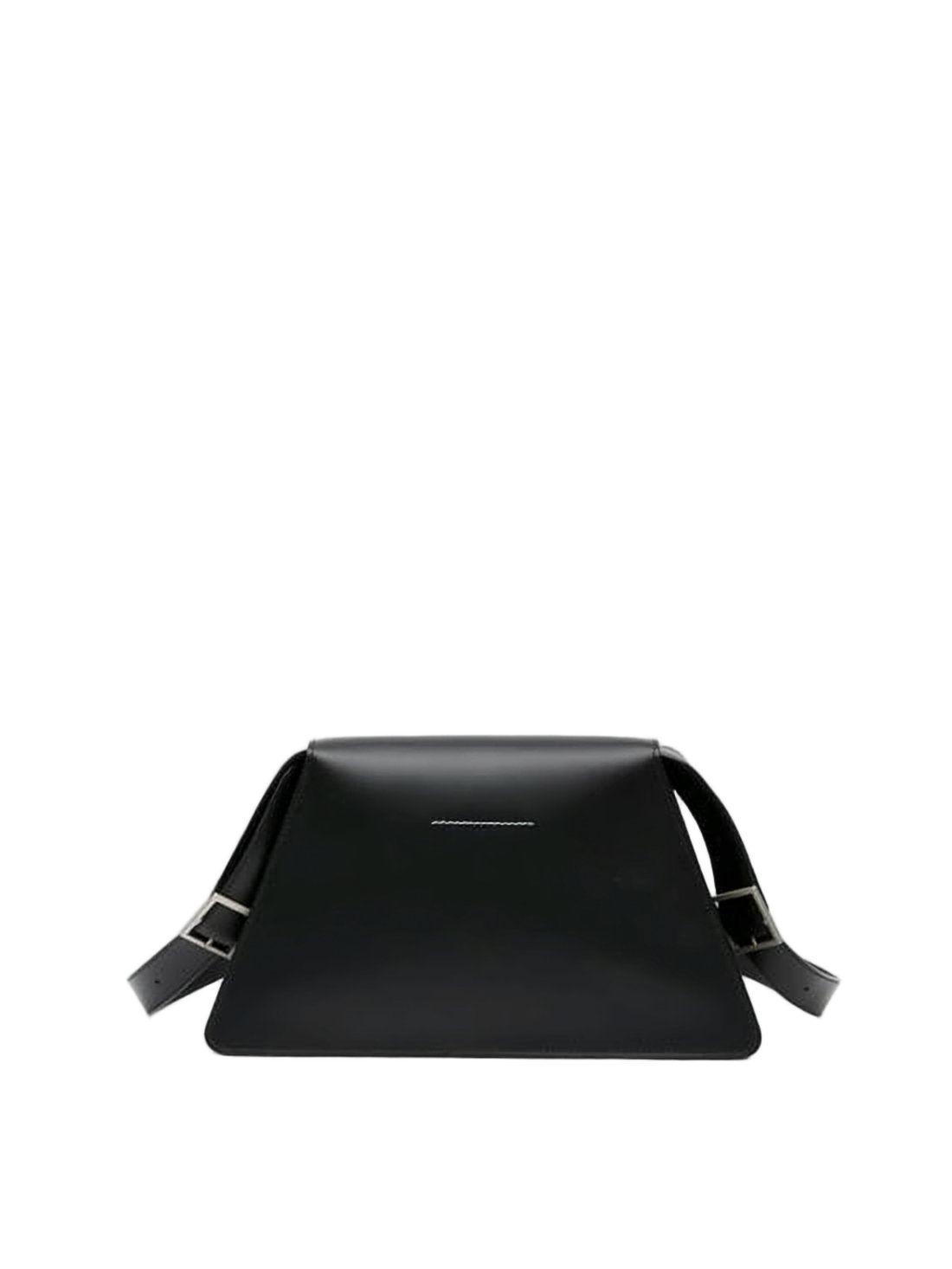Structured Triangular Black Calf Leather Crossbody Bag