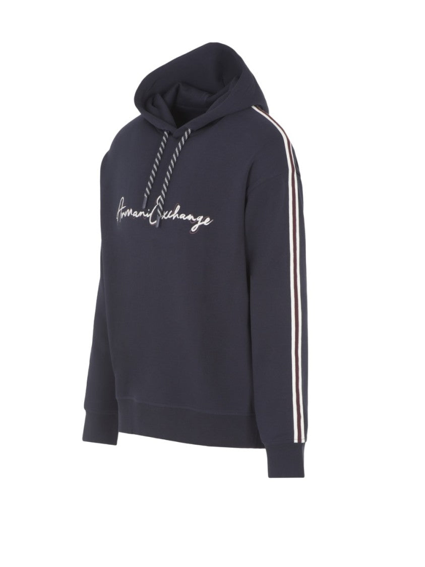 Blue Hoodie With Contrasting Stripes