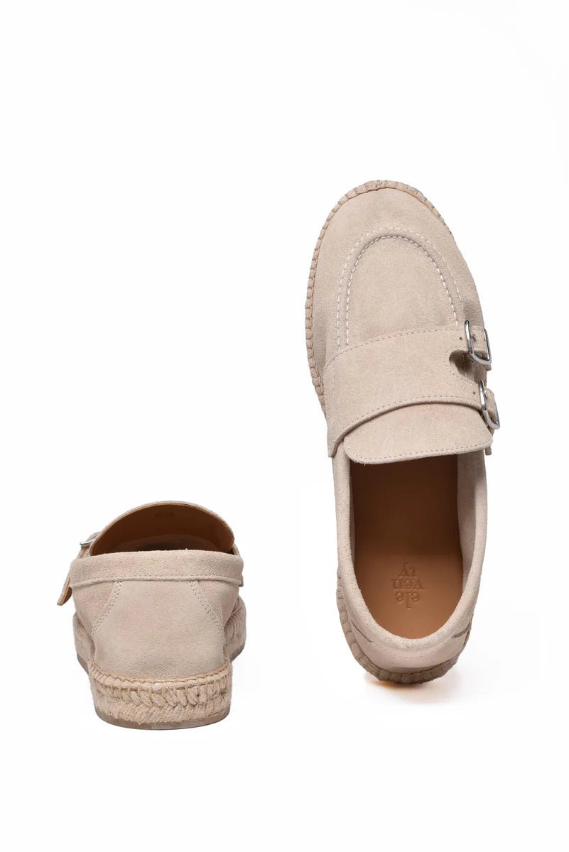 Suede Moccasin with Rope Heel - Beige