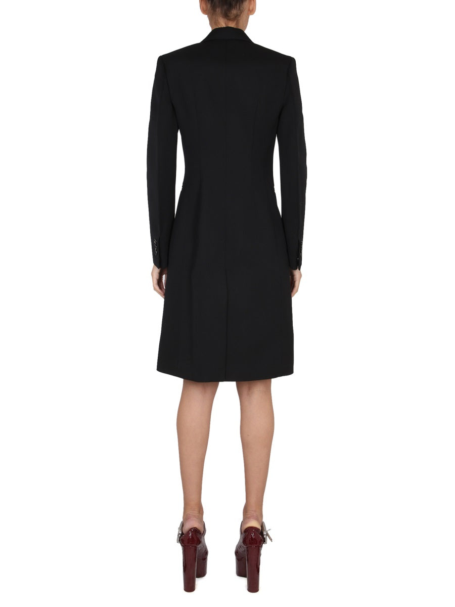 Button Closure Wool Coat with Partially Visible Design