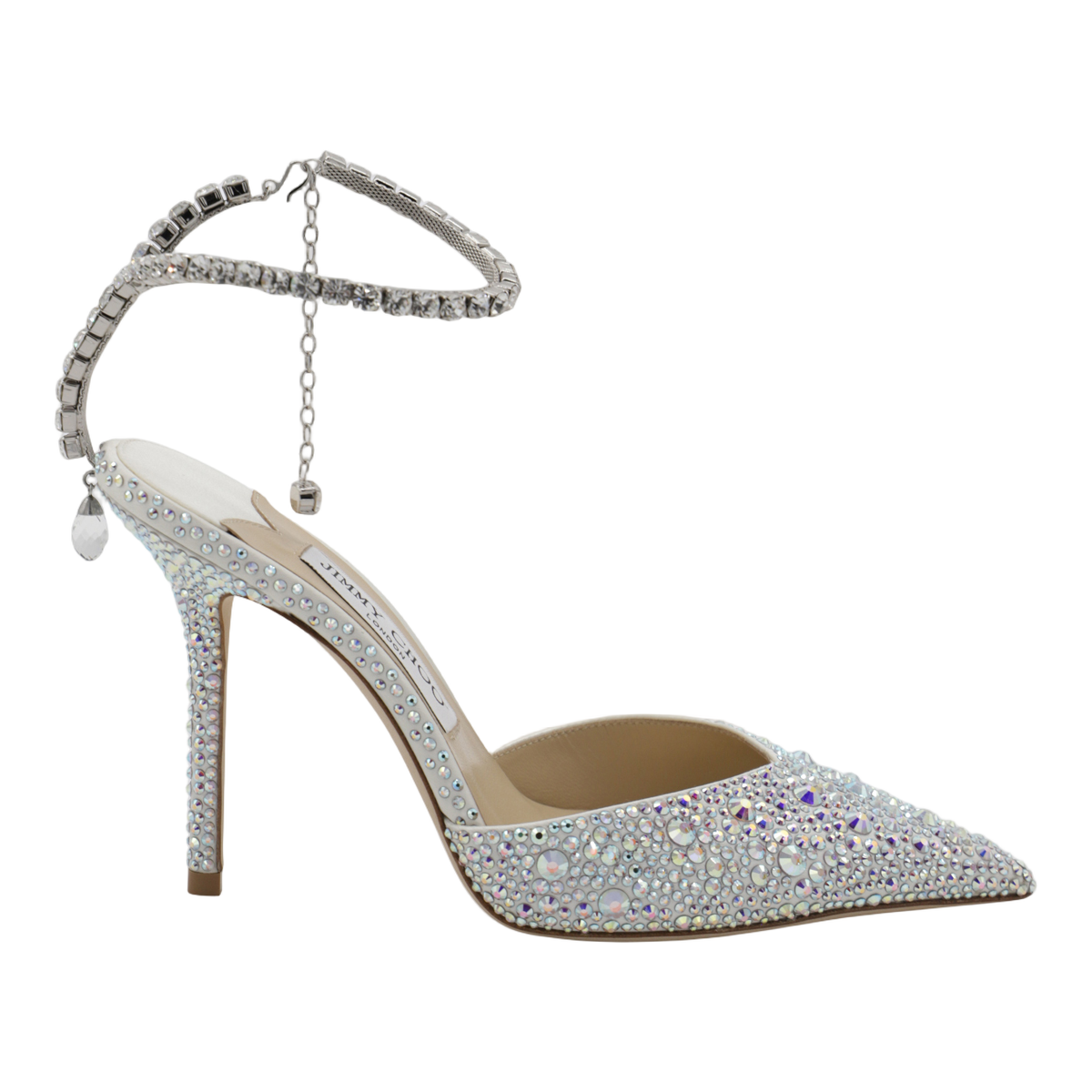 Rhinestone-Embellished High-Heeled Pumps with Ankle Strap