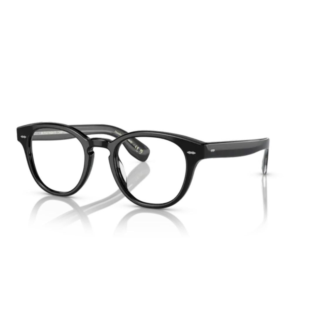 0ov5413u Round Frame Black Acetate Eyeglasses with Keyhole Bridge