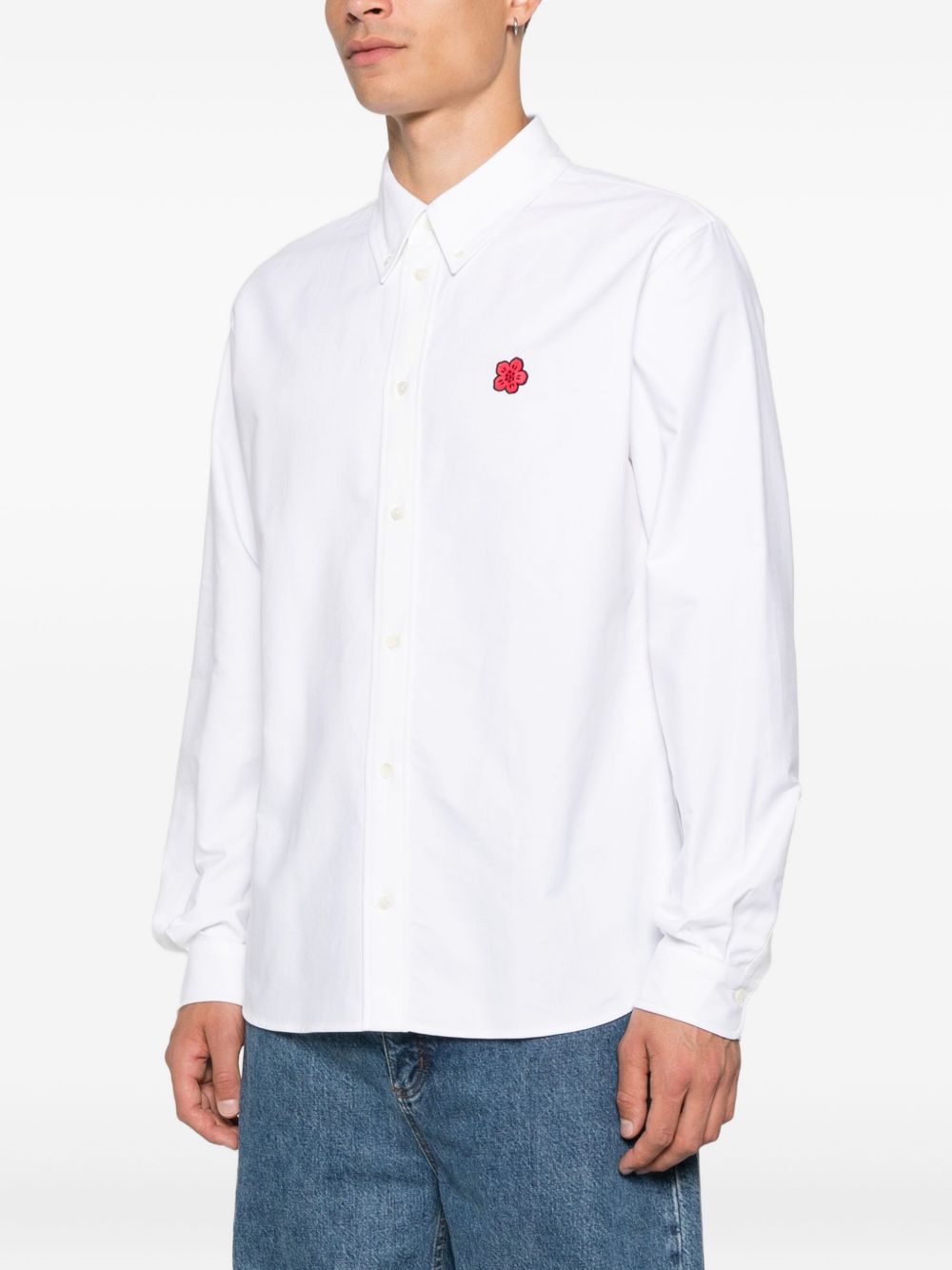 White Button-Up Shirt With Embroidered Detail