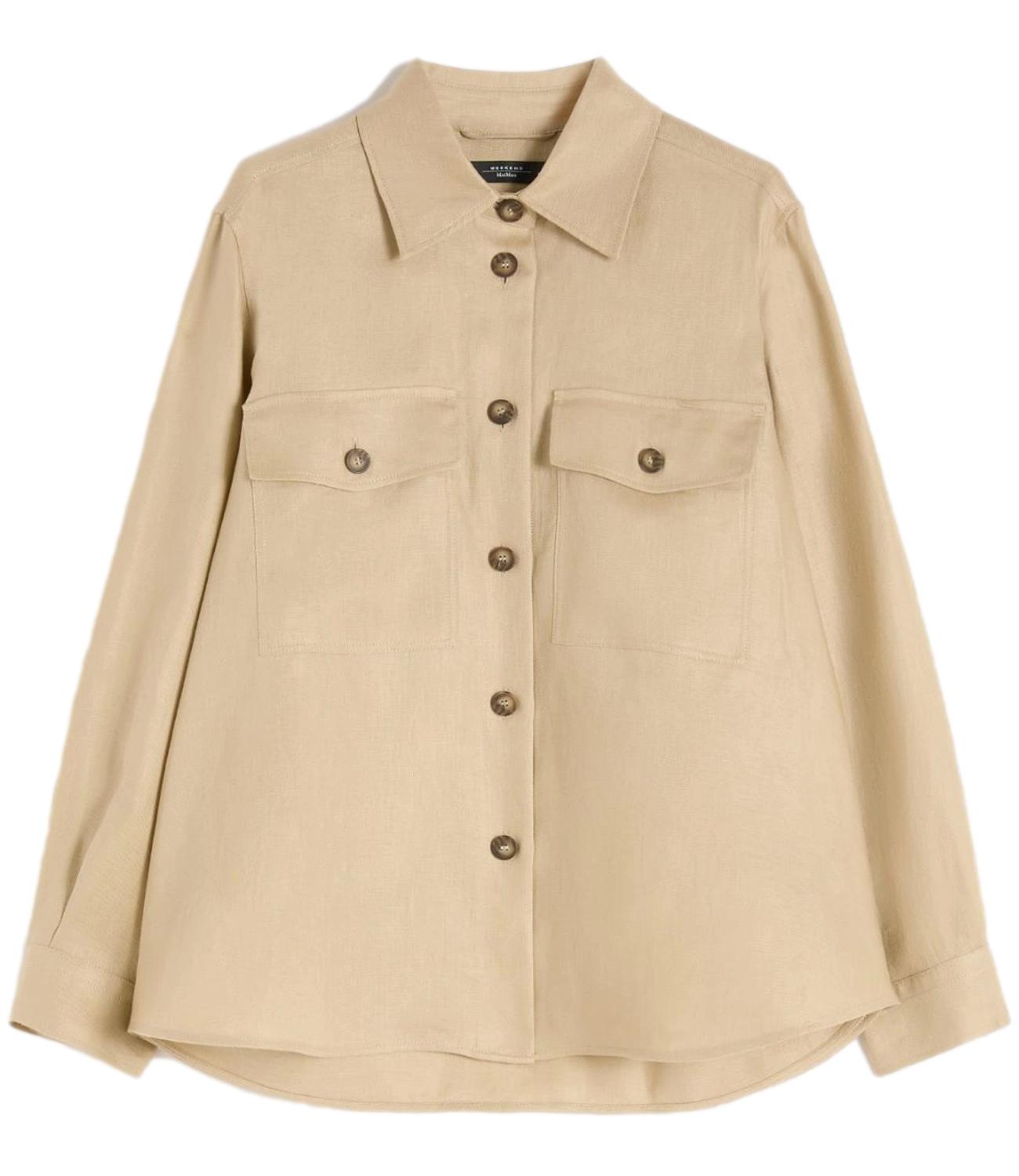 Beige Button-Up Shirt Jacket with Classic Collar