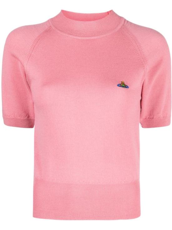 Short-Sleeved Wool Sweater with Embroidered Logo