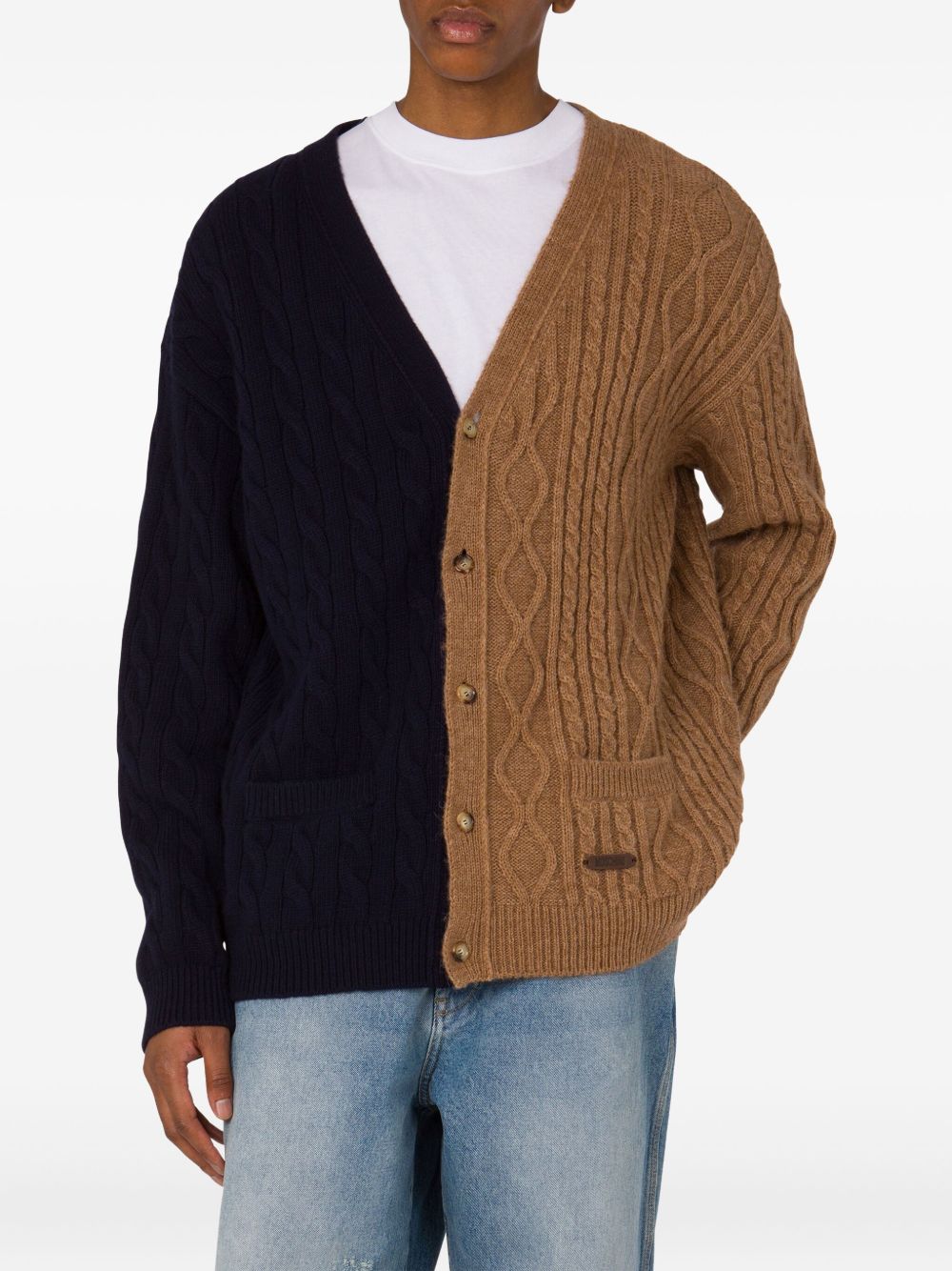 Two-Tone Cable Knit Cardigan